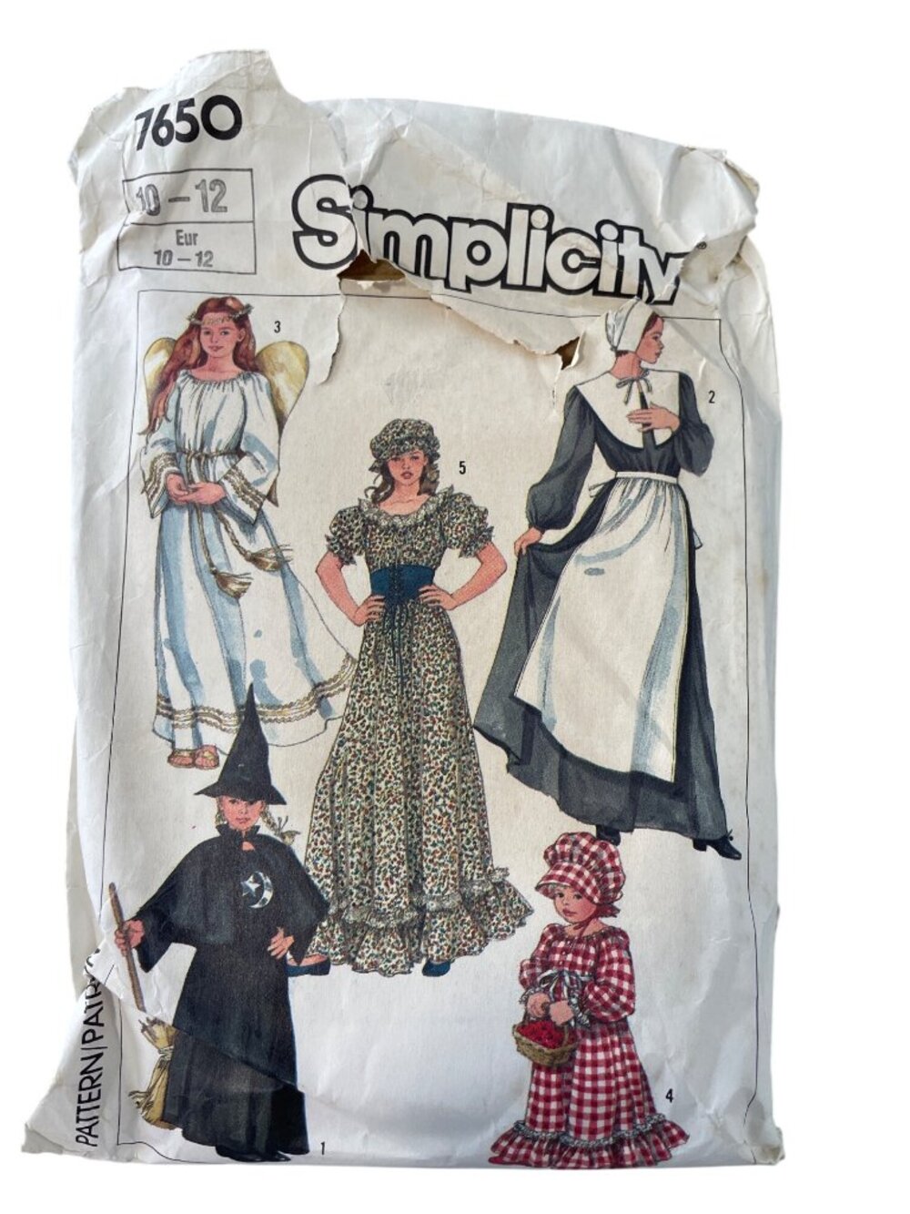 80a Simplicity 7650 Sewing Pattern Angel Pilgrim Witch Size 10-12 Girl 1986 CUT